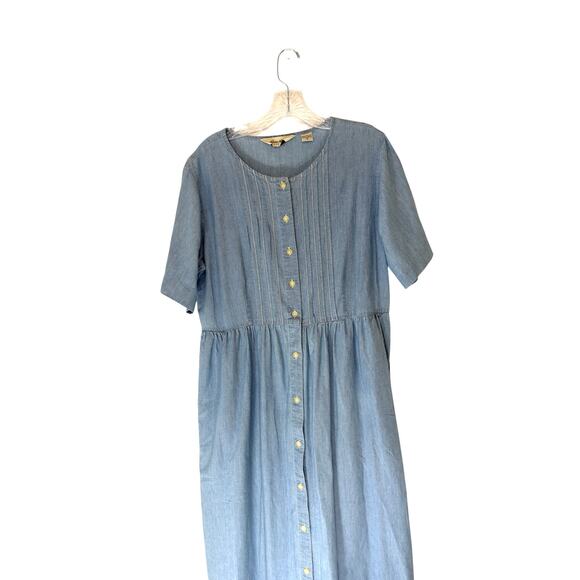 Eddie Bauer Dress Chambray Denim Festival Heritage Cottagecore Midi Medium Tall - Picture 3 of 12